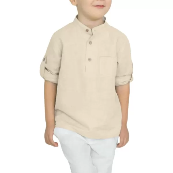 Arshiner Boys Cotton Linen Henley Shirt Button Down Shirt Long Sleeve T Shirt Beach Shirt Tee Casual Solid Tops