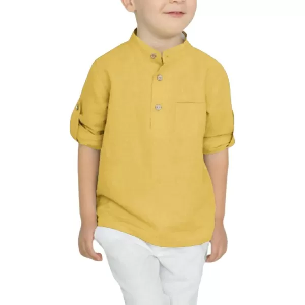 Arshiner Boys Cotton Linen Henley Shirt Button Down Shirt Long Sleeve T Shirt Beach Shirt Tee Casual Solid Tops