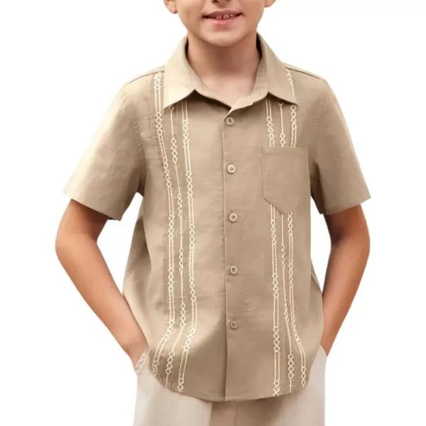Arshiner Boys Guayabera Shirt Short Sleeve Cotton Linen Button Down Shirt Summer Beach Tops with One Pocket