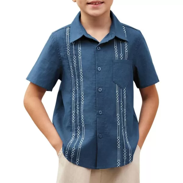 Arshiner Boys Guayabera Shirt Short Sleeve Cotton Linen Button Down Shirt Summer Beach Tops with One Pocket