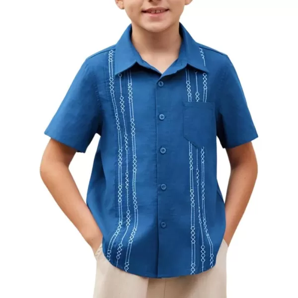 Arshiner Boys Guayabera Shirt Short Sleeve Cotton Linen Button Down Shirt Summer Beach Tops with One Pocket