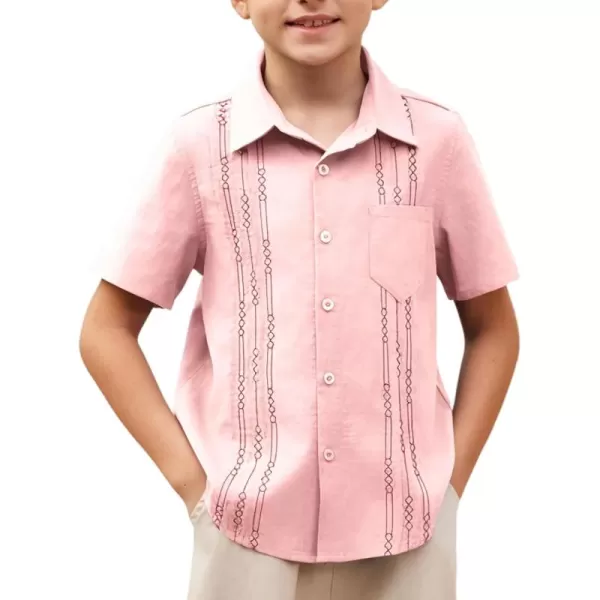 Arshiner Boys Guayabera Shirt Short Sleeve Cotton Linen Button Down Shirt Summer Beach Tops with One Pocket
