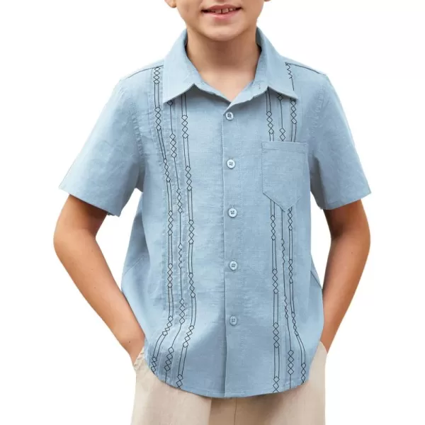 Arshiner Boys Guayabera Shirt Short Sleeve Cotton Linen Button Down Shirt Summer Beach Tops with One Pocket