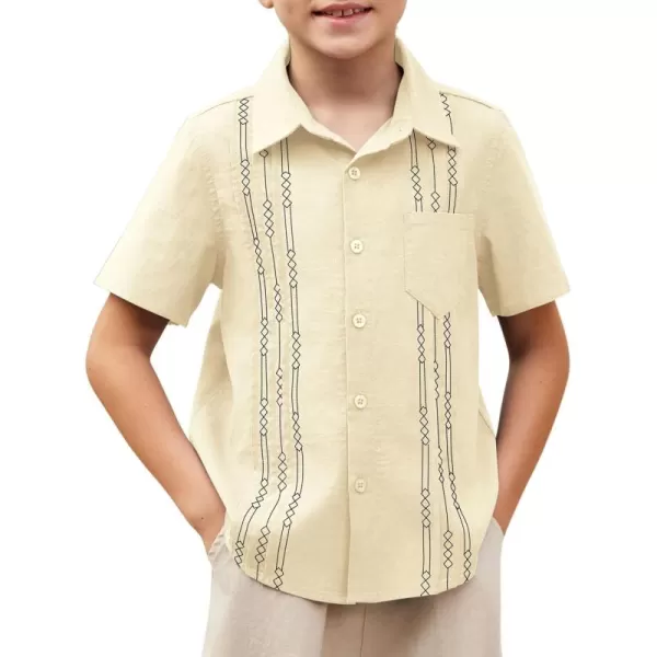 Arshiner Boys Guayabera Shirt Short Sleeve Cotton Linen Button Down Shirt Summer Beach Tops with One Pocket
