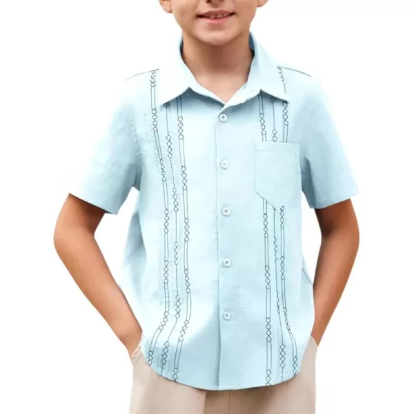 Arshiner Boys Guayabera Shirt Short Sleeve Cotton Linen Button Down Shirt Summer Beach Tops with One Pocket