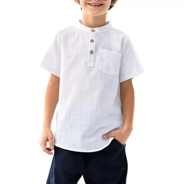 Arshiner Boys Linen Shirt Button Down Henley Short Sleeve Casual Dress Summer Beach T Shirts Top with One Pocket