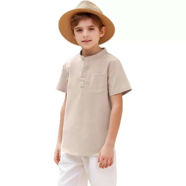 Arshiner Boys Linen Shirt Button Down Henley Short Sleeve Casual Dress Summer Beach T Shirts Top with One Pocket