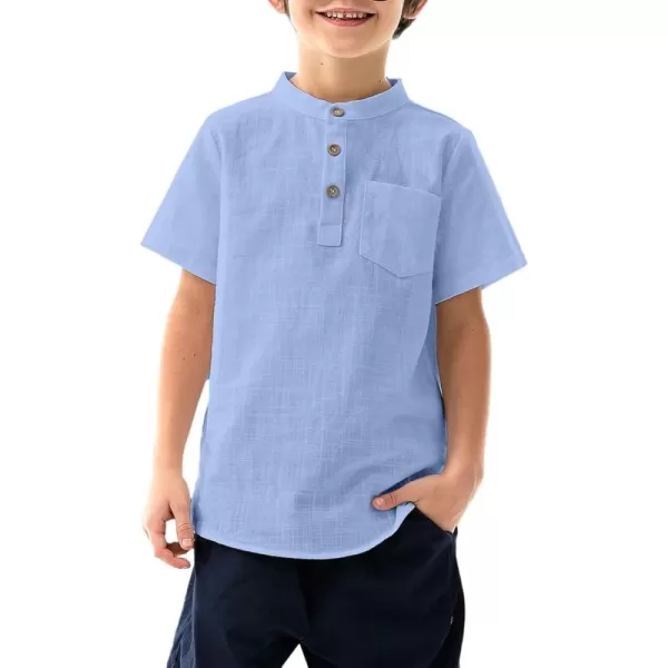 Arshiner Boys Linen Shirt Button Down Henley Short Sleeve Casual Dress Summer Beach T Shirts Top with One Pocket