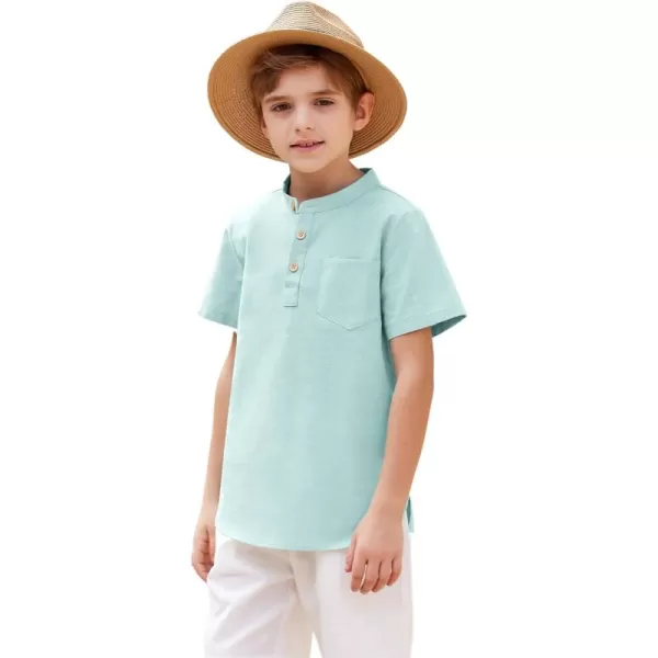 Arshiner Boys Linen Shirt Button Down Henley Short Sleeve Casual Dress Summer Beach T Shirts Top with One Pocket