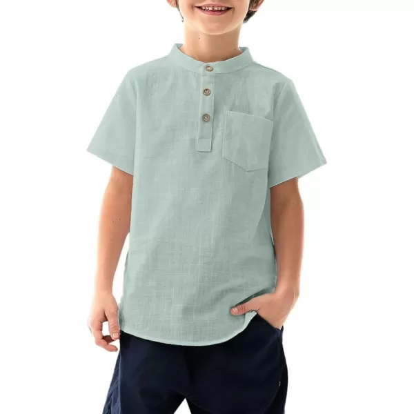 Arshiner Boys Linen Shirt Button Down Henley Short Sleeve Casual Dress Summer Beach T Shirts Top with One Pocket