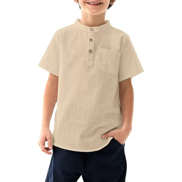 Arshiner Boys Linen Shirt Button Down Henley Short Sleeve Casual Dress Summer Beach T Shirts Top with One Pocket