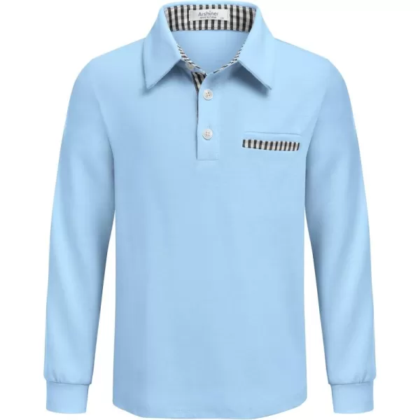 Arshiner Boy's Long Sleeve Plaid Trim Polo Shirt with Pocket for 4-12 Years