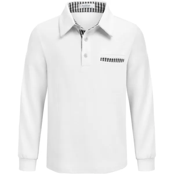 Arshiner Boy's Long Sleeve Plaid Trim Polo Shirt with Pocket for 4-12 Years
