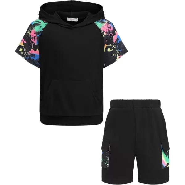 Arshiner Boys Summer Outfits Letter Graphic Short Sleeve Pullover Hooded T-shirt and Shorts Set