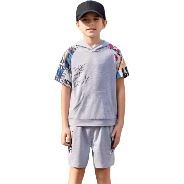Arshiner Boys Summer Outfits Letter Graphic Short Sleeve Pullover Hooded T-shirt and Shorts Set