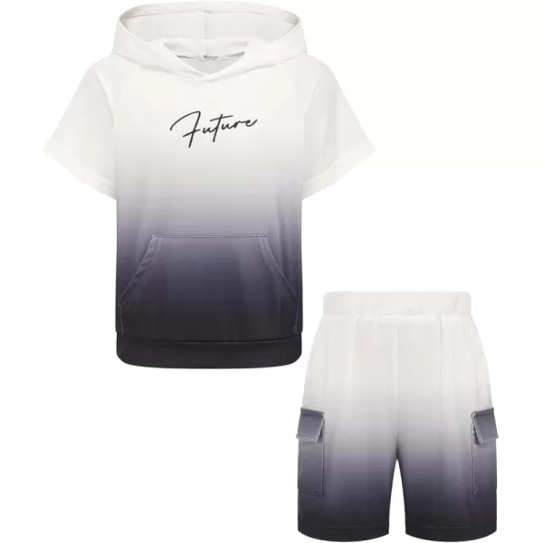 Arshiner Boys Summer Outfits Letter Graphic Short Sleeve Pullover Hooded T-shirt and Shorts Set