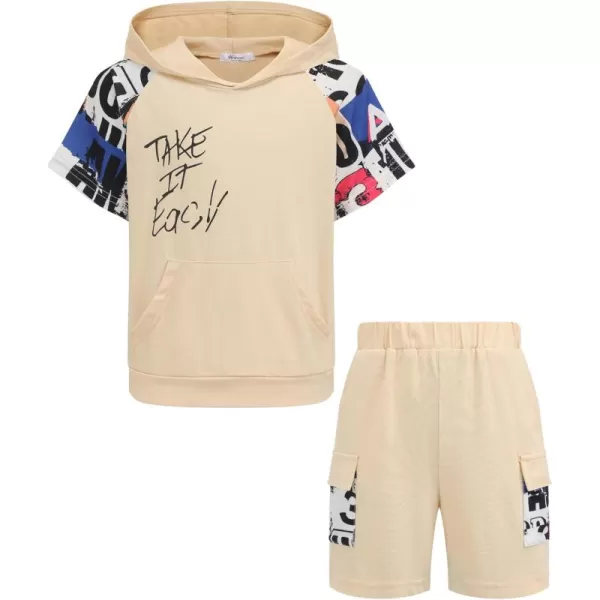 Arshiner Boys Summer Outfits Letter Graphic Short Sleeve Pullover Hooded T-shirt and Shorts Set