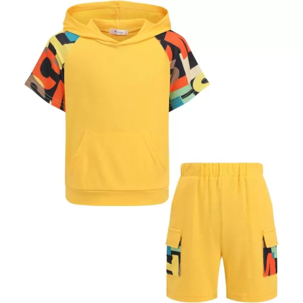 Arshiner Boys Summer Outfits Letter Graphic Short Sleeve Pullover Hooded T-shirt and Shorts Set