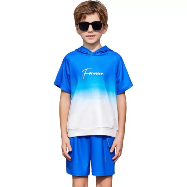Arshiner Boys Summer Outfits Letter Graphic Short Sleeve Pullover Hooded T-shirt and Shorts Set
