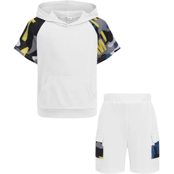Arshiner Boys Summer Outfits Letter Graphic Short Sleeve Pullover Hooded T-shirt and Shorts Set