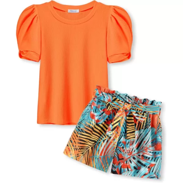 Arshiner Girls 2 Piece Summer Outfits Knit Twist Puff Sleeve Top and High Waist Paper Bag Shorts Set with Pockets