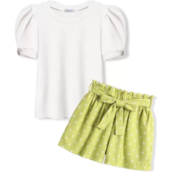 Arshiner Girls 2 Piece Summer Outfits Knit Twist Puff Sleeve Top and High Waist Paper Bag Shorts Set with Pockets