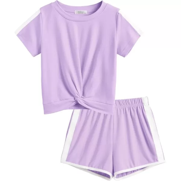 Arshiner Girls Clothing Sets Twist Front Top and Shorts 2 Piece Outfits Activewear Tracksuit 3-14 Year