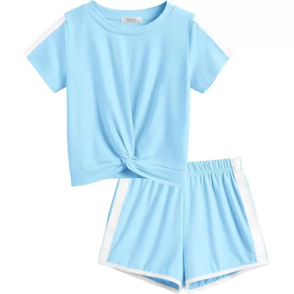 Arshiner Girls Clothing Sets Twist Front Top and Shorts 2 Piece Outfits Activewear Tracksuit 3-14 Year