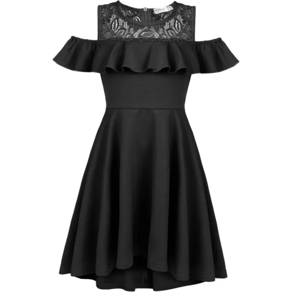 Arshiner Girls Cold Shoulder Ruffle Trim A-lined Lace Party Dress for kids 5-12 Year