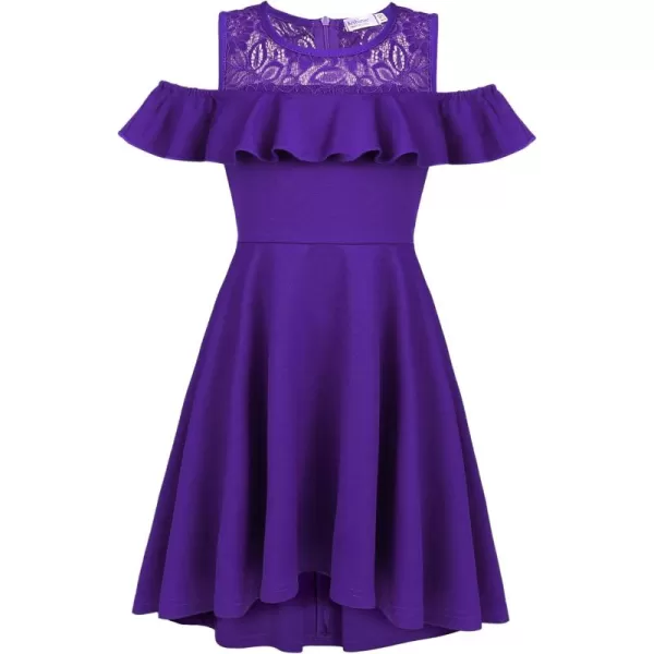 Arshiner Girls Cold Shoulder Ruffle Trim A-lined Lace Party Dress for kids 5-12 Year