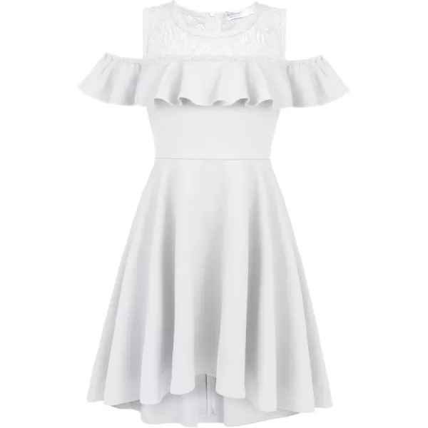 Arshiner Girls Cold Shoulder Ruffle Trim A-lined Lace Party Dress for kids 5-12 Year
