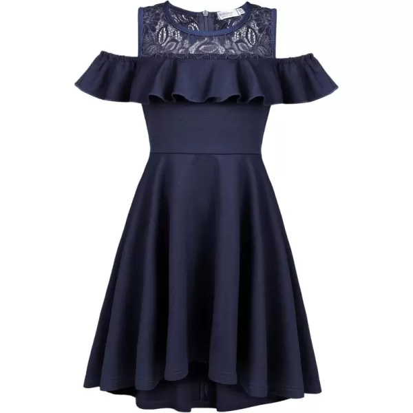 Arshiner Girls Cold Shoulder Ruffle Trim A-lined Lace Party Dress for kids 5-12 Year