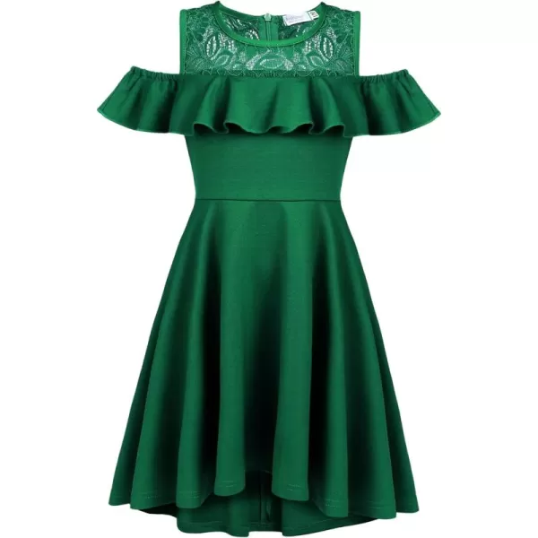 Arshiner Girls Cold Shoulder Ruffle Trim A-lined Lace Party Dress for kids 5-12 Year