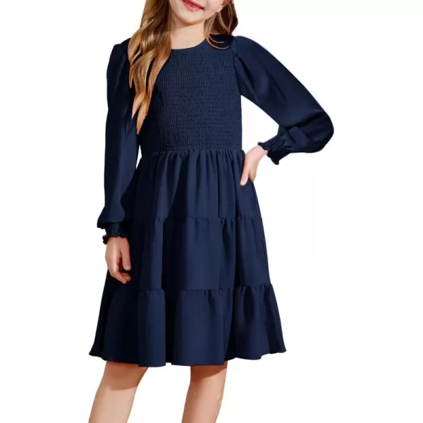 Arshiner Girls Dress Fall Boho Long Sleeve Shirred Smocked Tiered Party Dresses with Pockets
