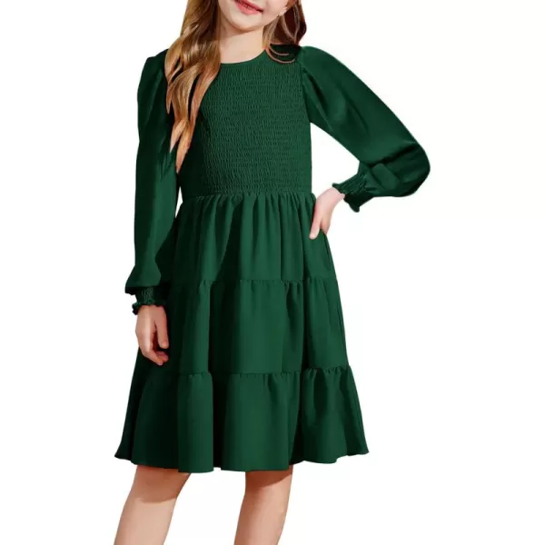 Arshiner Girls Dress Fall Boho Long Sleeve Shirred Smocked Tiered Party Dresses with Pockets
