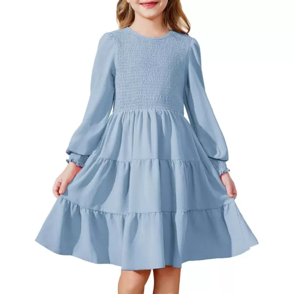 Arshiner Girls Dress Fall Boho Long Sleeve Shirred Smocked Tiered Party Dresses with Pockets