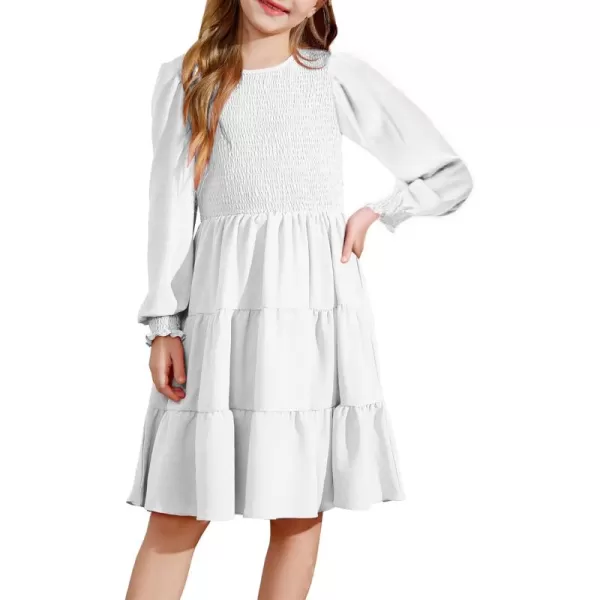 Arshiner Girls Dress Fall Boho Long Sleeve Shirred Smocked Tiered Party Dresses with Pockets