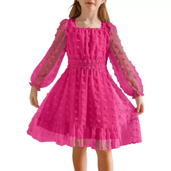 Arshiner Girls Dresses Long Sleeve Square Neck Swiss Dot Casual Flowy Dress