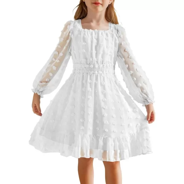 Arshiner Girls Dresses Long Sleeve Square Neck Swiss Dot Casual Flowy Dress
