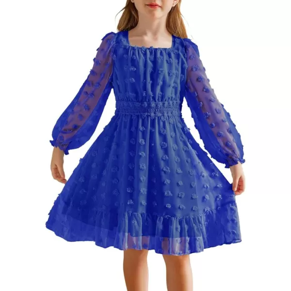 Arshiner Girls Dresses Long Sleeve Square Neck Swiss Dot Casual Flowy Dress