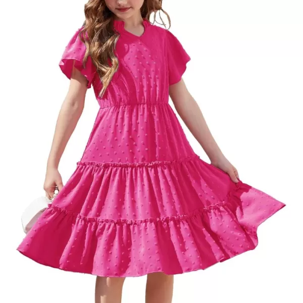Arshiner Girls Dresses Summer Ruffle Sleeve Swiss Dot V Neck Twirl Birthday Party Midi Dress with Pockets