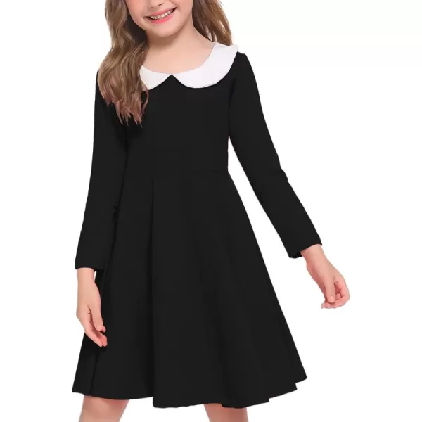 Arshiner Girls Long Sleeve Dress Casual Vintage Peter Pan Collar Swing Party Dress Age 3-14 Years