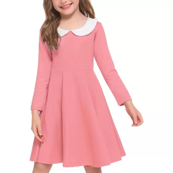 Arshiner Girls Long Sleeve Dress Casual Vintage Peter Pan Collar Swing Party Dress Age 3-14 Years