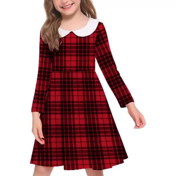 Arshiner Girls Long Sleeve Dress Casual Vintage Peter Pan Collar Swing Party Dress Age 3-14 Years
