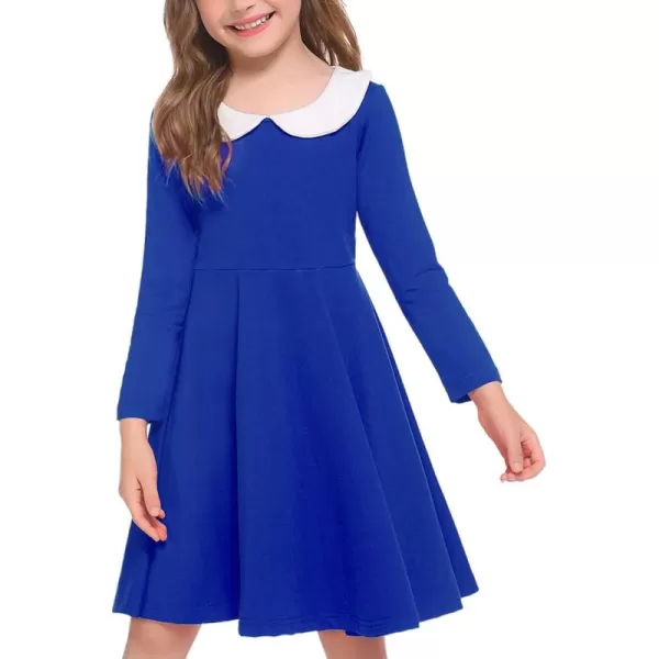 Arshiner Girls Long Sleeve Dress Casual Vintage Peter Pan Collar Swing Party Dress Age 3-14 Years