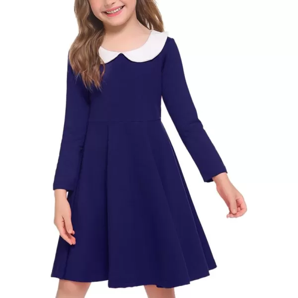 Arshiner Girls Long Sleeve Dress Casual Vintage Peter Pan Collar Swing Party Dress Age 3-14 Years