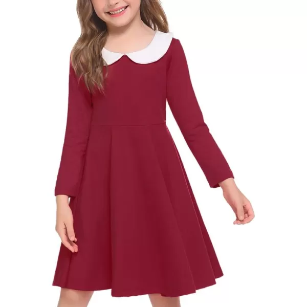 Arshiner Girls Long Sleeve Dress Casual Vintage Peter Pan Collar Swing Party Dress Age 3-14 Years
