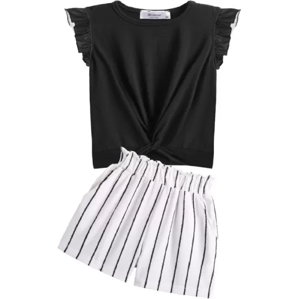 Arshiner Girls Shorts Sets 2 Pieces Outfits Twist Front Ruffle Sleeve T-Shirts and Shorts With Pockets Cute Clothes Sets