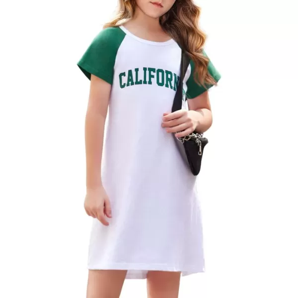 Arshiner Girls Summer Dress Kids Short Sleeve Cotton Printed Casual T-Shirt Dresses for 5-12 Years