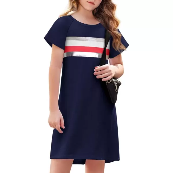 Arshiner Girls Summer Dress Kids Short Sleeve Cotton Printed Casual T-Shirt Dresses for 5-12 Years